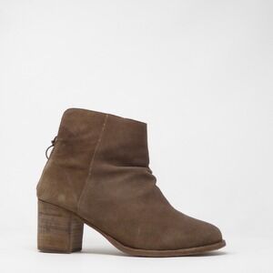 Beek Hecho A Mano Women Ankle Boots Slouch Brown Suede Back Zip Block Heel 8